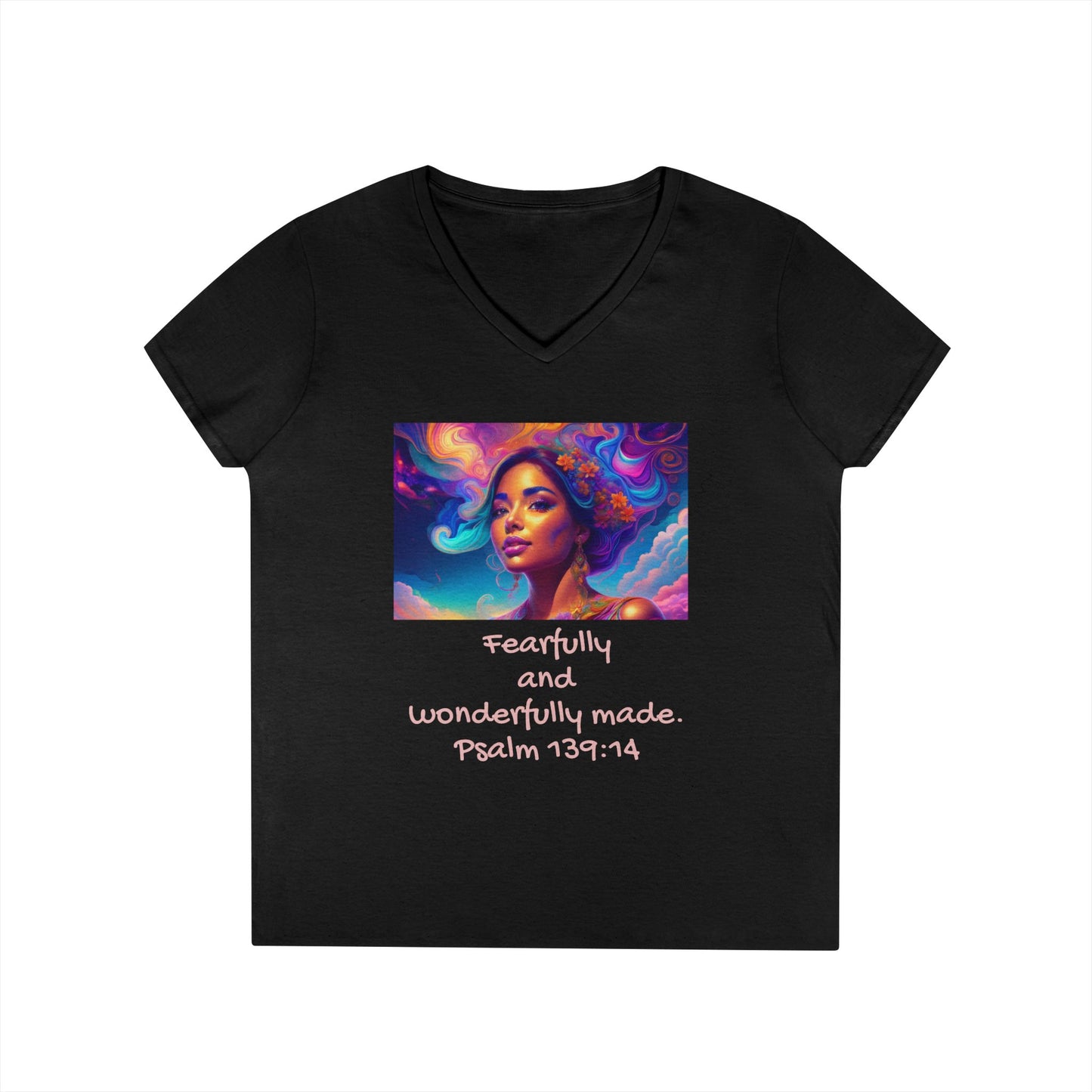 Womans' V-Neck T-Shirt - Bible Verse - Psalm 139:14
