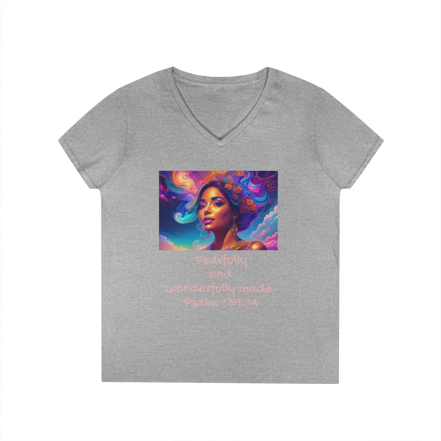 Womans' V-Neck T-Shirt - Bible Verse - Psalm 139:14