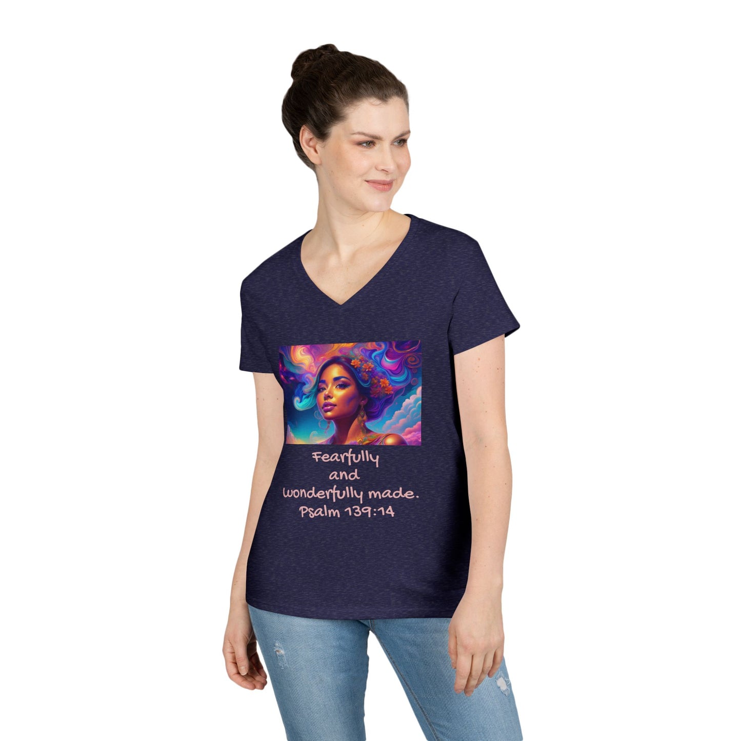 Womans' V-Neck T-Shirt - Bible Verse - Psalm 139:14