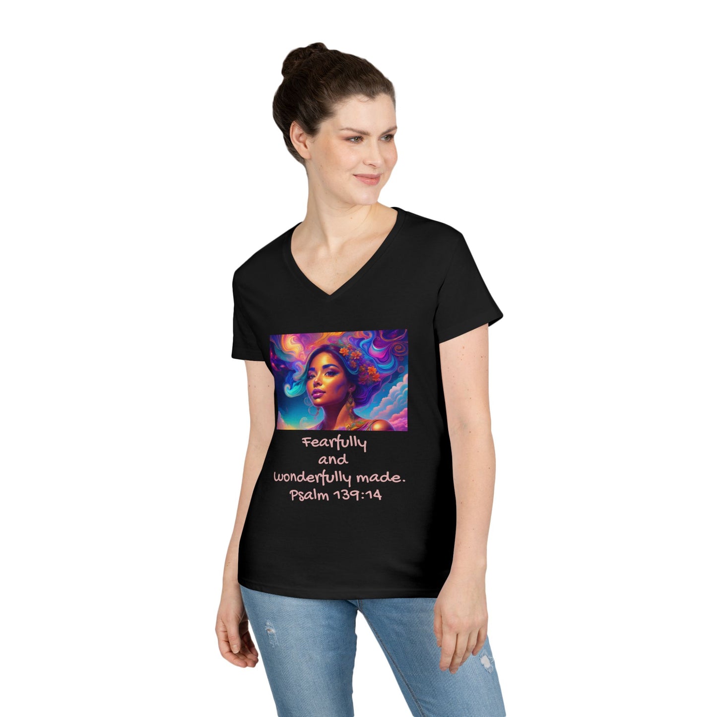Womans' V-Neck T-Shirt - Bible Verse - Psalm 139:14