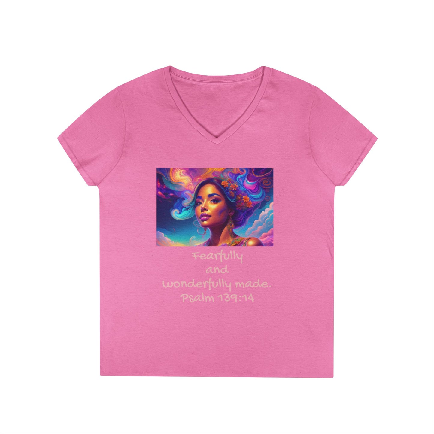 Womans' V-Neck T-Shirt - Bible Verse - Psalm 139:14