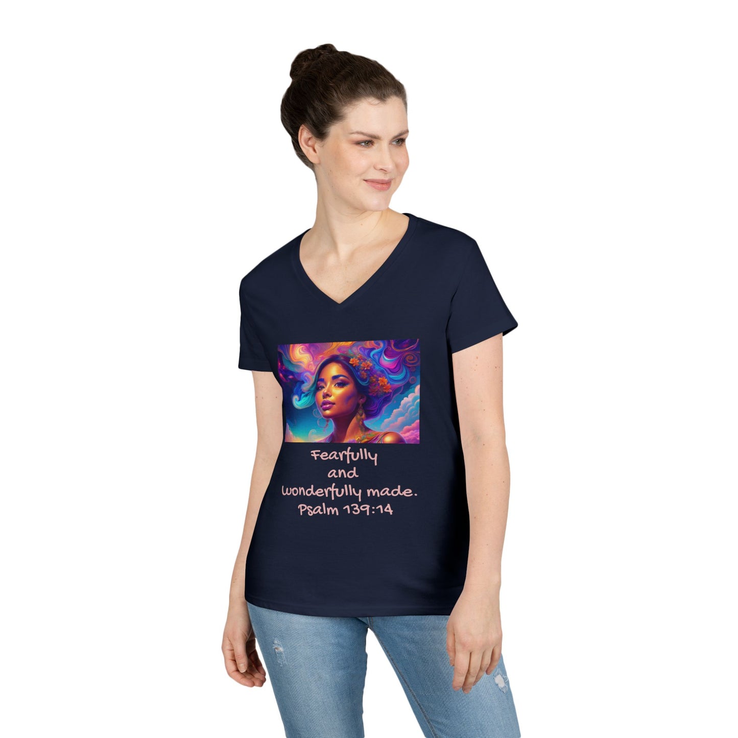 Womans' V-Neck T-Shirt - Bible Verse - Psalm 139:14