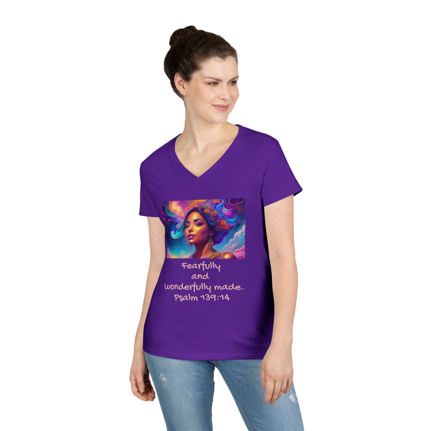 Womans' V-Neck T-Shirt - Bible Verse - Psalm 139:14
