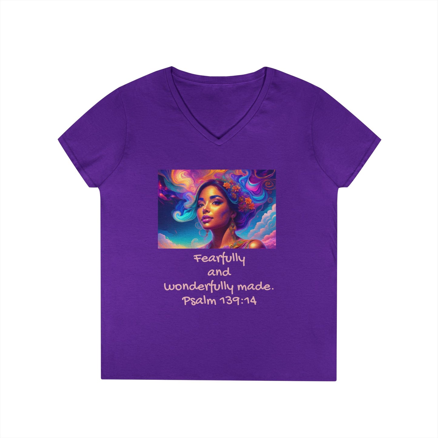 Womans' V-Neck T-Shirt - Bible Verse - Psalm 139:14