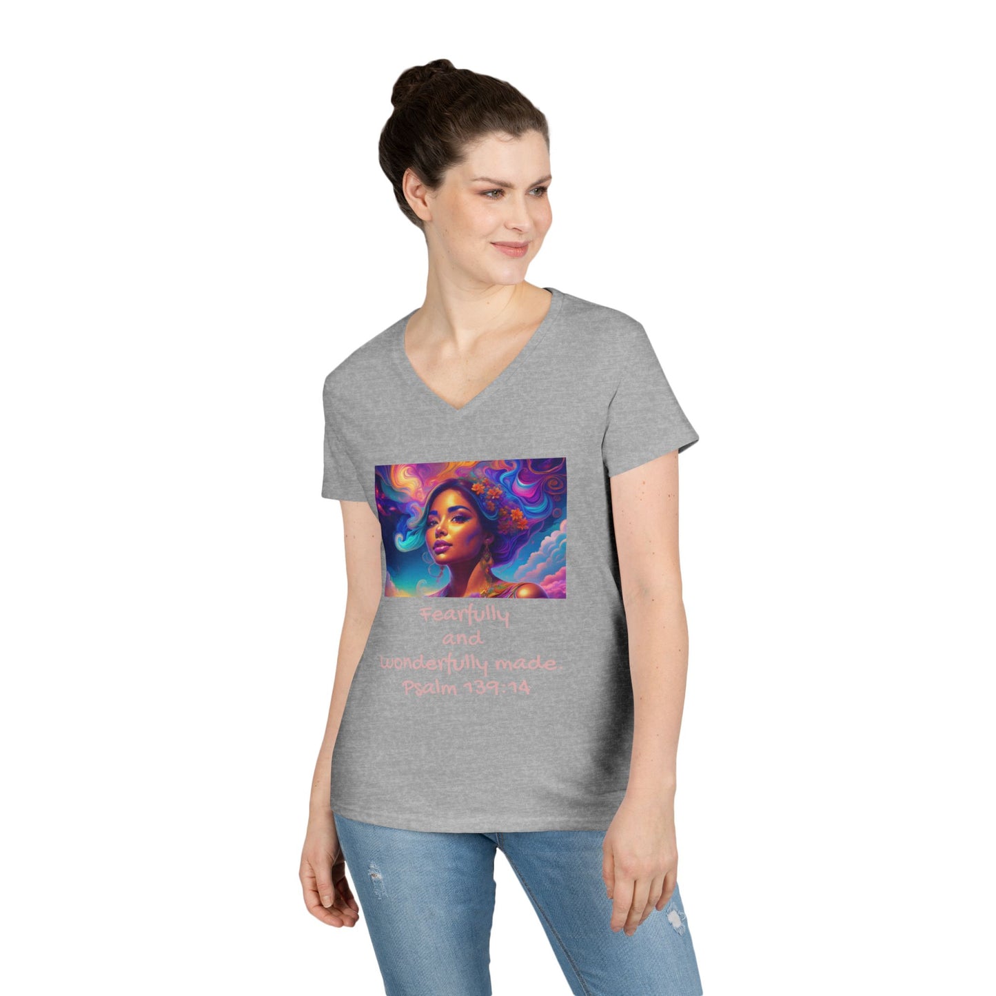 Womans' V-Neck T-Shirt - Bible Verse - Psalm 139:14