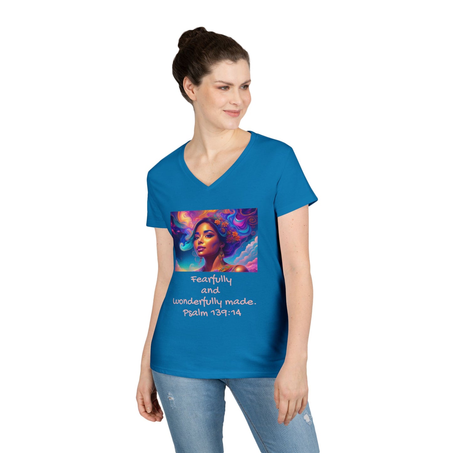 Womans' V-Neck T-Shirt - Bible Verse - Psalm 139:14