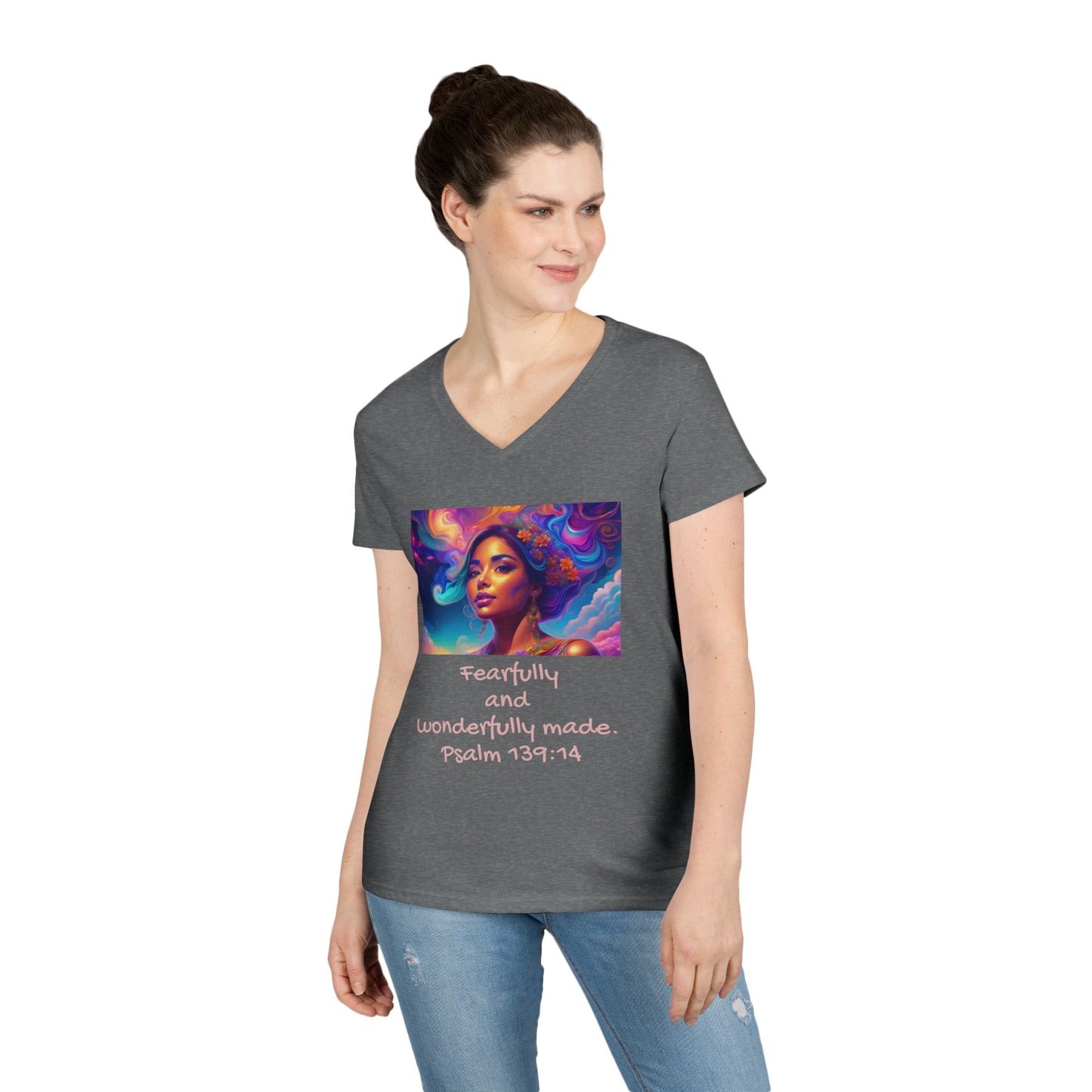 Womans' V-Neck T-Shirt - Bible Verse - Psalm 139:14