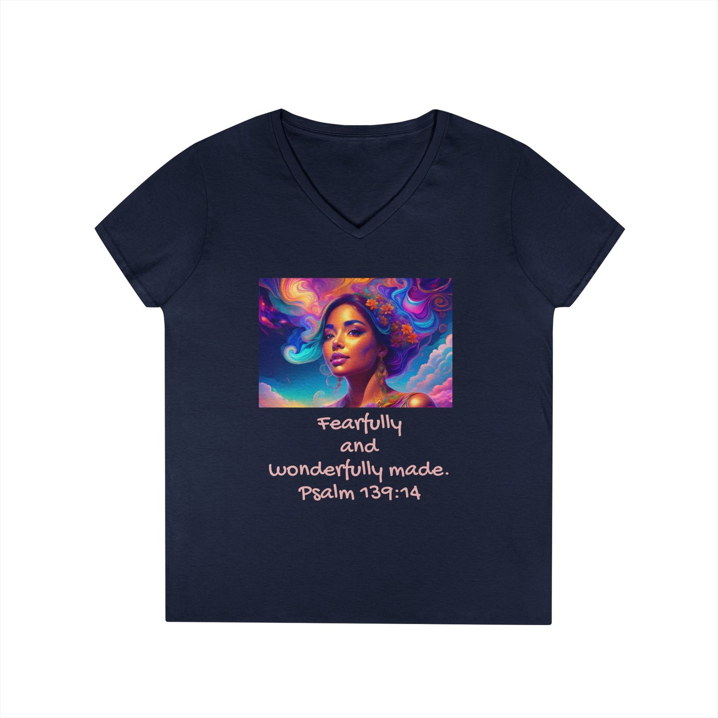 Womans' V-Neck T-Shirt - Bible Verse - Psalm 139:14