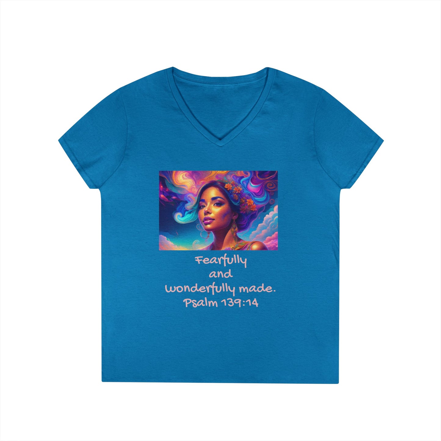 Womans' V-Neck T-Shirt - Bible Verse - Psalm 139:14