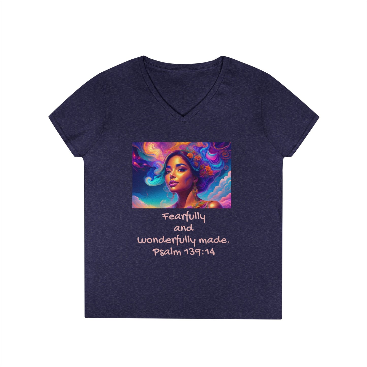 Womans' V-Neck T-Shirt - Bible Verse - Psalm 139:14