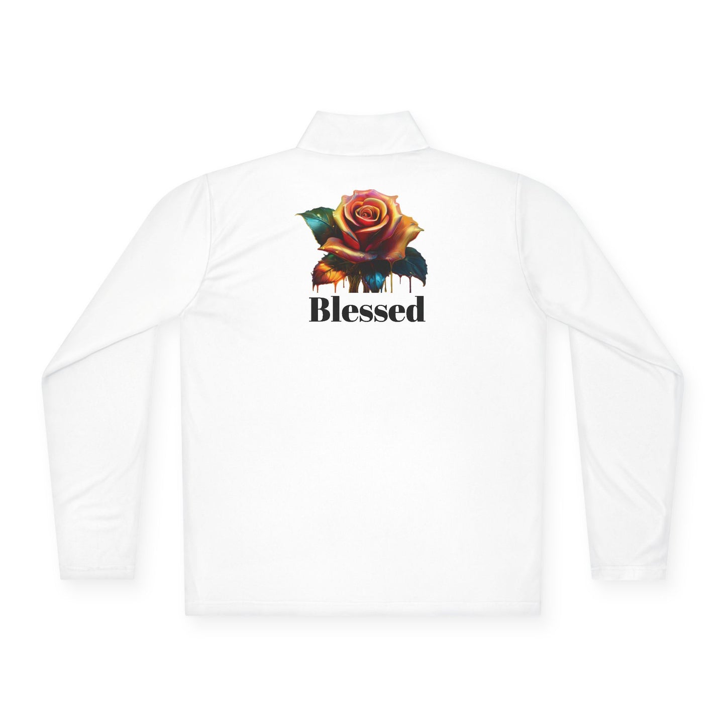 Unisex Quarter-Zip Pullover with Rose Design - Blessed