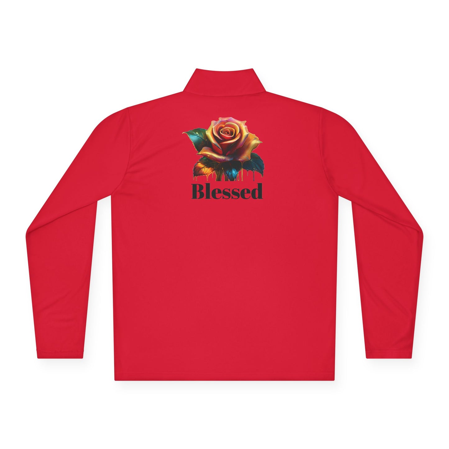 Unisex Quarter-Zip Pullover with Rose Design - Blessed