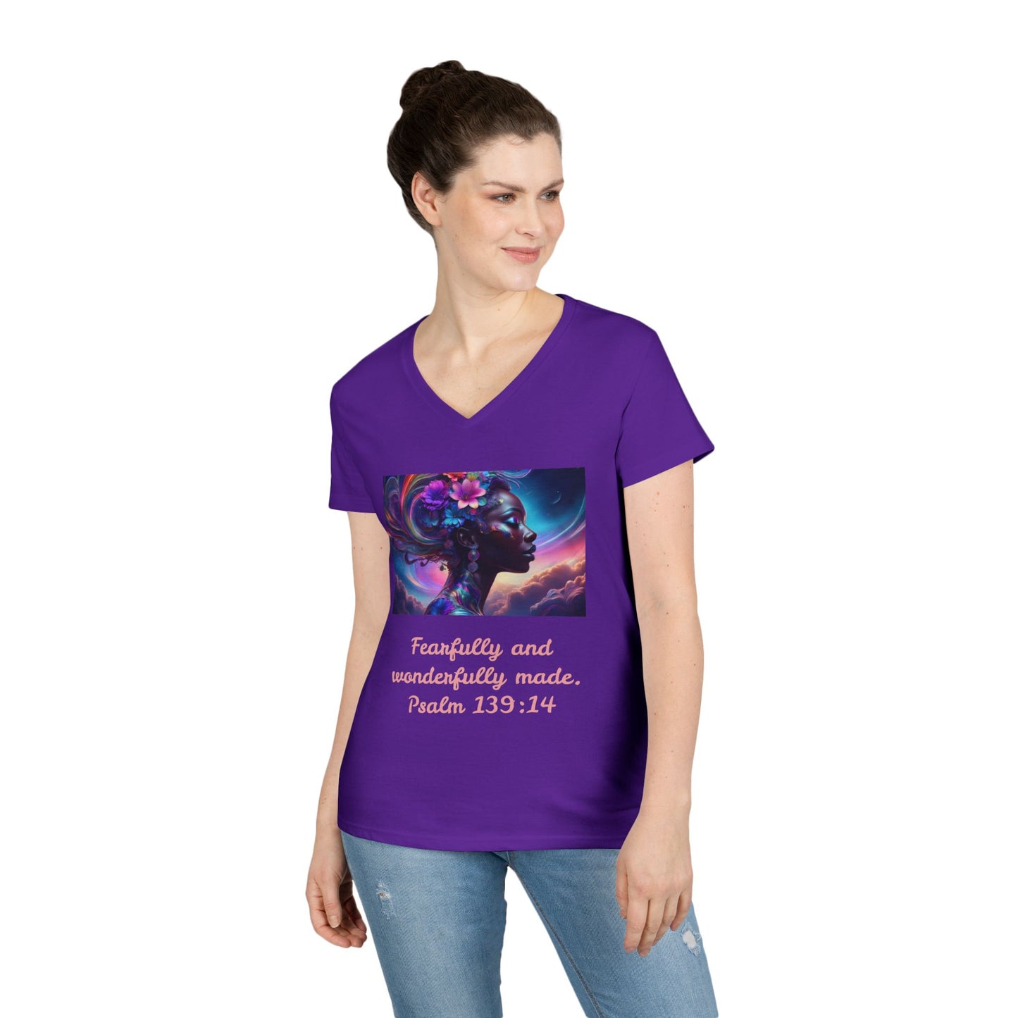 Ladies' V-Neck T-Shirt - Bible Verse 139:14