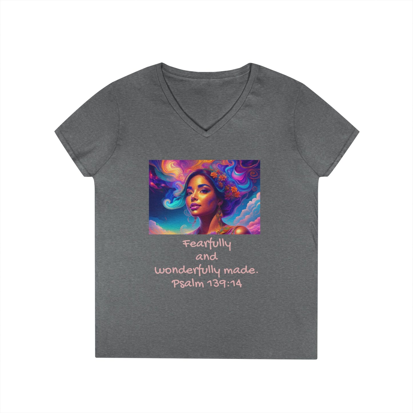 Womans' V-Neck T-Shirt - Bible Verse - Psalm 139:14