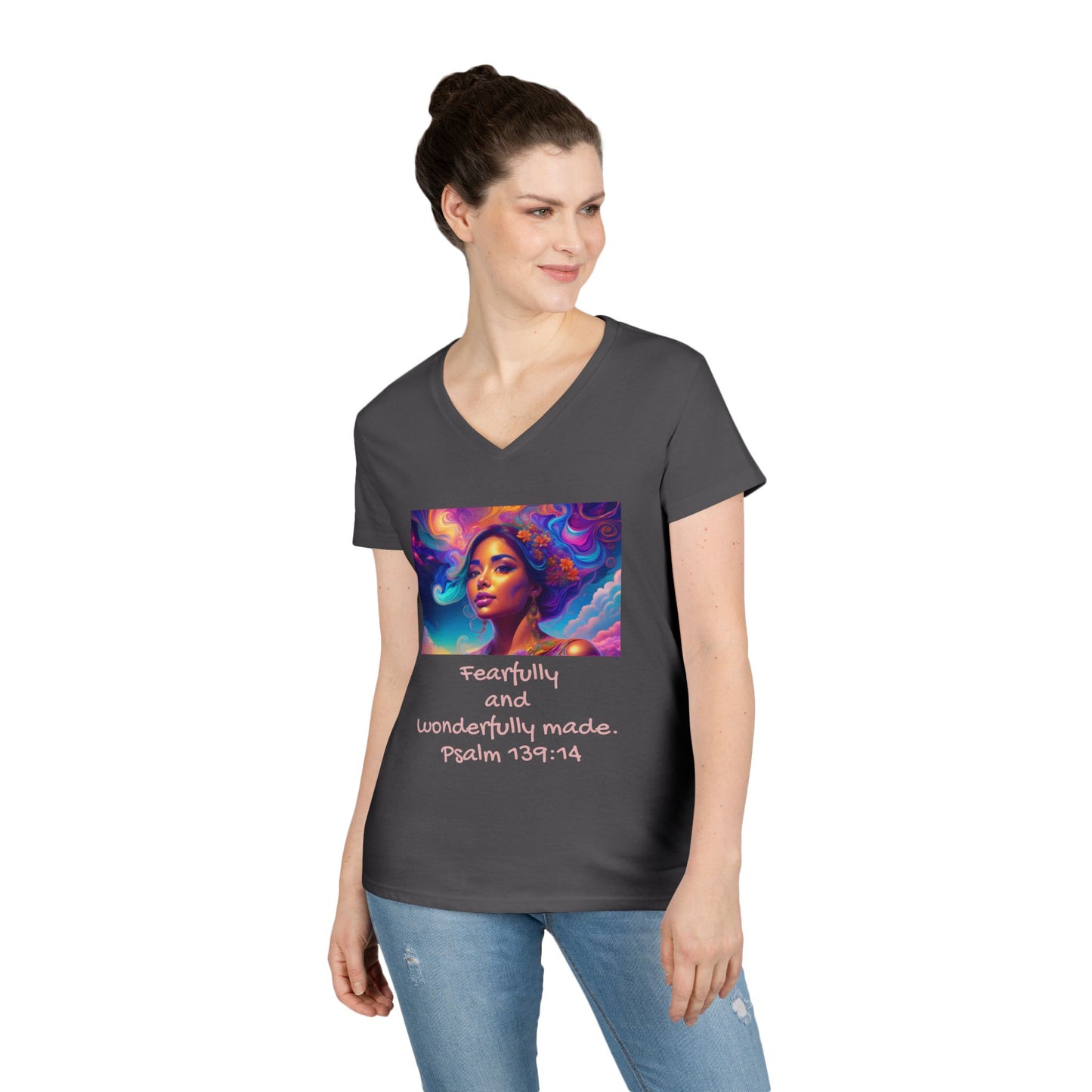 Womans' V-Neck T-Shirt - Bible Verse - Psalm 139:14
